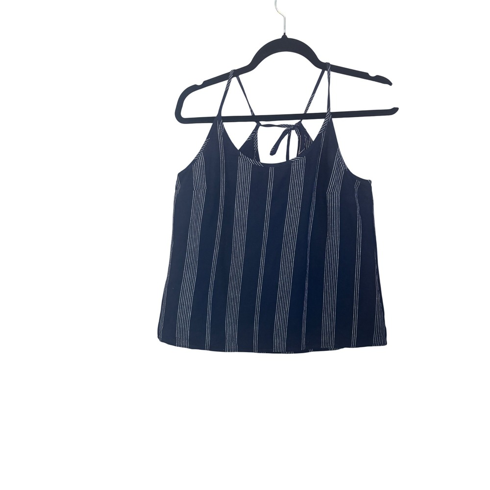 Target Women Cami Top S Navy‎ Blue Striped Linen Blend Tie Back Coastal Summer